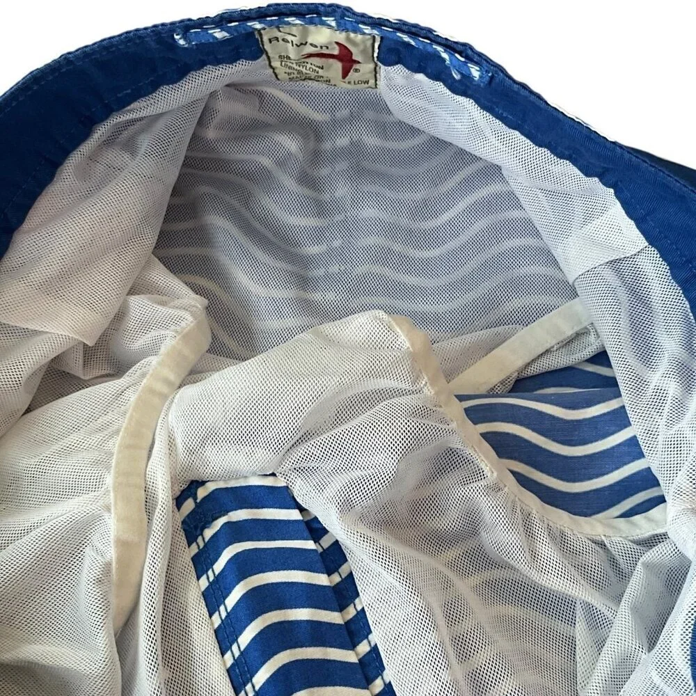 Relwen Swim Trunks Shorts Blue White Wave Size L Mesh Liner Adjustable Waist